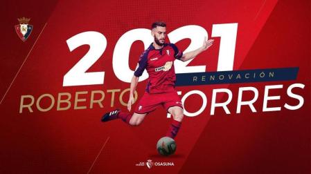 Roberto Torres renueva su contrato con Osasuna hasta 2021