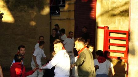 Todas las fotos de la cogida del callejón del tercer encierro de fiestas de Tafalla, en Diario de Navarra