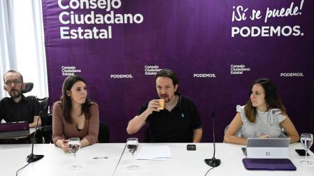 Echenique, Irene Montero, Iglesias y Ione Belarra, al inicio del Consejo Ciudadano Estatal de Podemos.