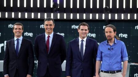 Los cuatro candidatos, en el último debate de RTVE.