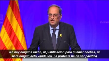 Torra: "La protesta, cuanto más multitudinaria, mejor, pero siempre pacífica"