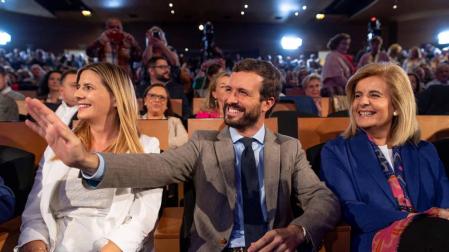 El presidente del Partido Popular, Pablo Casado, en Toledo en la clausura de un acto dedicado a pensiones y empleo.