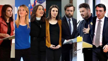 Adriana Lastra (PSOE), Cayetana Álvarez de Toledo (PSOE), Inés Arrimadas (Cs), Irene Montero (Unidas Podemos), Iván Espinosa de los Monteros (Vox), Gabriel Rufián (ERC) y Aitor Esteban (PNV).