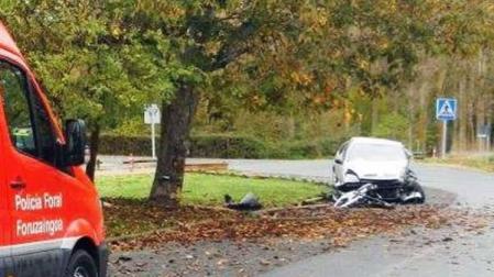Un herido grave tras salirse de la vía y chocar contra un árbol en Ezkabarte
