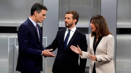 Pedro Sánchez (PSOE), Pablo Casado (PP), Pablo Iglesias (Unidas Podemos), Alberti Rivera (Ciudadanos) y Santiago Abascal (VOX) protagonizaron el único debate entre los candidatos en la campaña electoral de las elecciones generales que se celebran el 10 de noviembre de 2019.