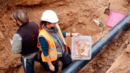 Unas obras sacan a la luz restos de cuerpos medievales en Ribaforada