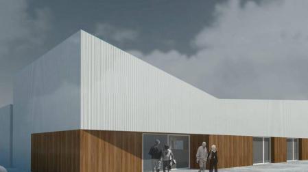 Recreación del edificio proyectado como centro de jubilados, de una planta y adosado al centro cívico.