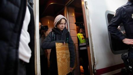 Llegada de Greta Thunberg a Madrid en tren desde Lisboa