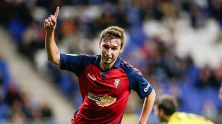 Jon Moncayola celebra el gol que marcó en el partido contra el Espanyol.