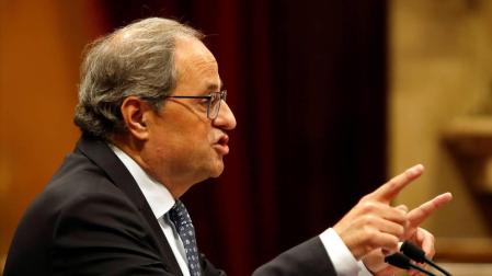 El presidente de la Generalitat, Quim Torra, durante su discurso en el debate de Política General en el pleno del Parlament.