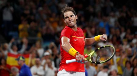 Nadal celebra su victoria en la semifinal de la ATP Cup