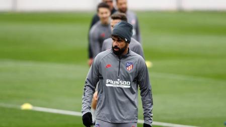 Diego Costa, en el entrenamiento del Atlético de Madrid.