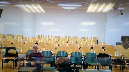 SOLO. Imagen tomada de la pantalla de la sala de prensa de la Audiencia Provincial de Navarra.