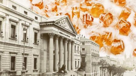Fotomontaje del Congreso de los Diputados y unos caramelos. r. c.