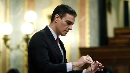 Sánchez, durante su intervención en el Congreso para pedir la autorización para prolongar el estado de alarma hasta el 11 de abril