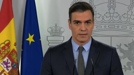 Captura de vídeo del presidente del Gobierno, Pedro Sánchez, durante la rueda de prensa de este sábado