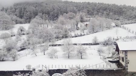 La nieve regresó a la Comunidad foral a coptas bajas el último lunes del mes.