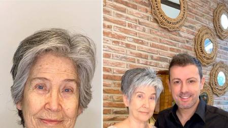 En las imágenes se puede apreciar el antes y el después del cambio de imagen. En la fotografía de la derecha, Helena Pueyo junto a Jose García tras la experiencia de peluquería.