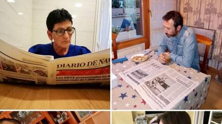De arriba abajo y de izquierda a derecha: Yolanda Errea Berrozpe, Oscar Mosquera Estella, Alex Chivite Bermúdez y Loreto Mendiluce Martín en su momento de lectura diaria desde casa.
