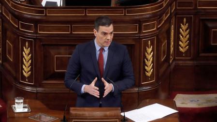 El presidente del Gobierno, Pedro Sánchez, durante su comparecencia en el pleno celebrado este miércoles en el Congreso.
