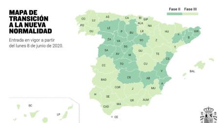 Mapa de las comunidades autónomas que pasan a la fase 3.