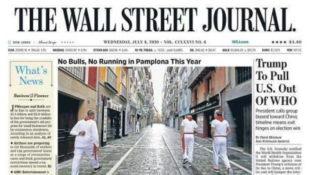 Los no Sanfermines, en la portada de 'The Wall Street Journal' de este miércoles 8 de julio
