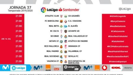 Horarios de la última jornada de Liga.
