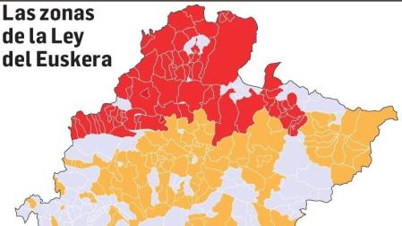 Mapa de las zonas de la Ley del Euskera.