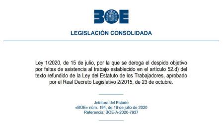 El BOE publica la ley que deroga los despidos por acumular bajas médicas