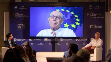 El expresidente del Consejo Europeo y exprimer ministro de Bélgica, Herman Van Rompuy, en su intervención telemática de este miércoles.