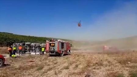 Herido un camionero en un camino rural de Caparroso