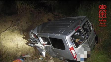 Estado del vehículo tras la salida de vía en la que ha fallecido un pamplonés de 37 años