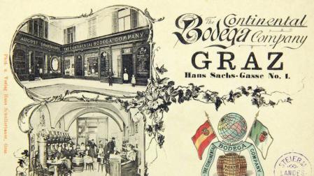 Postal de 1900 que muestra el establecimiento de la Continental Bodega Company en Graz (Austria). L. S.