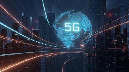 Imagen de un holograma del planeta Tierra con el nombre 5G