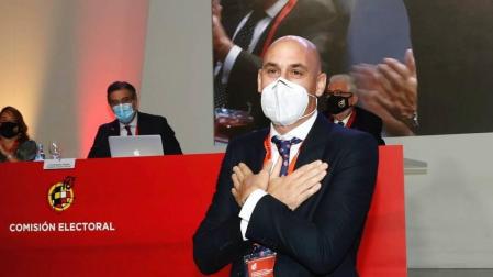 Luis Rubiales, tras ser reelegido como presidente de la Federación Española de Fútbol (RFEF)