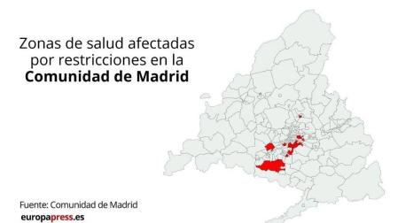 Mapa de las nuevas zonas con restricciones en Madrid.