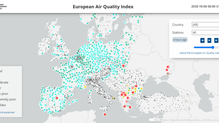 Imagen del mapa del Índice Europeo de Calidad del Aire.