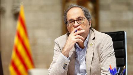 El presidente de la Generalitat, Quim Torra, durante una reunión telemática