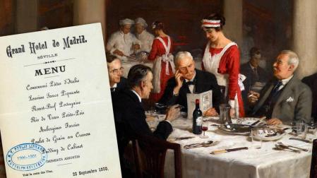 Cuadro de F. W. Elwell y menú del Hotel de Madrid, en Sevilla. biblioteca pública de nueva york