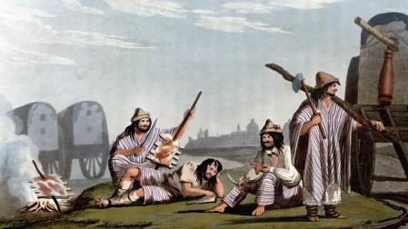 Gauchos preparan un asado, de 'Picturesque illustrations of Buenos Ayres and Monte Video' (1820). CC PD