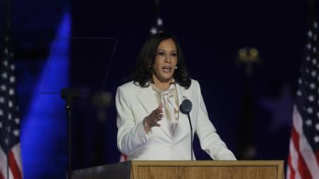 La vicepresidenta electa Kamala Harris habla tras conocerse los resultados.