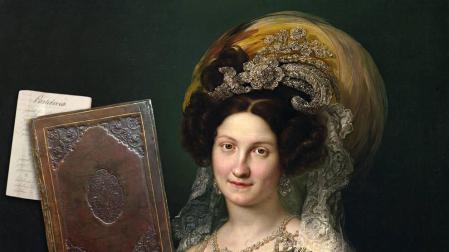Retrato de la reina María Cristina de Borbón-Dos Sicilias (1830) y portada de su recetario. r. c.