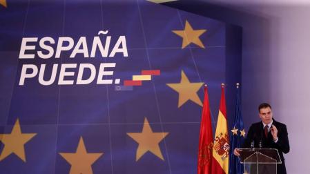 Pedro Sánchez, en la presentación en Pamplona del plan "España Puede".