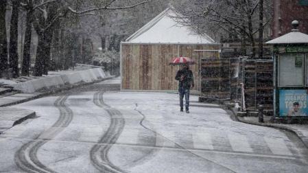 Municipios del Pirineo navarro amanecen con la primera nevada de la temporada y, en Pamplona, la nieve ha comenzado a caer con intensidad a mediodía