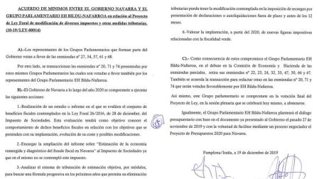 El Gobierno de Chivite ya pactó con Bildu 6 compromisos fiscales en 2019