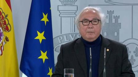El ministro de Universidades, Manuel Castells, durante la rueda de prensa telemática