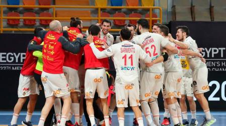 Los 'Hispanos' celebran su pase a semifinales en el último encuentro ante la selección noruega.