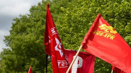Banderas del PCE en una manifestación en Pamplona.