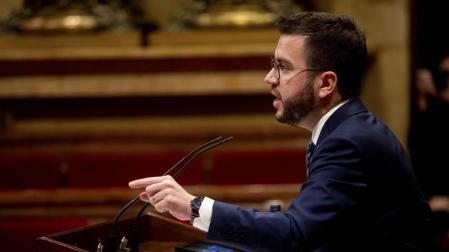 Aragonès, en el Parlament.