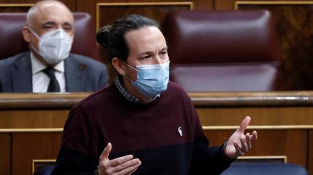 El vicepresidente segundo del Gobierno, Pablo Iglesias durante la sesión de control al Gobierno este miércoles en el Congreso.